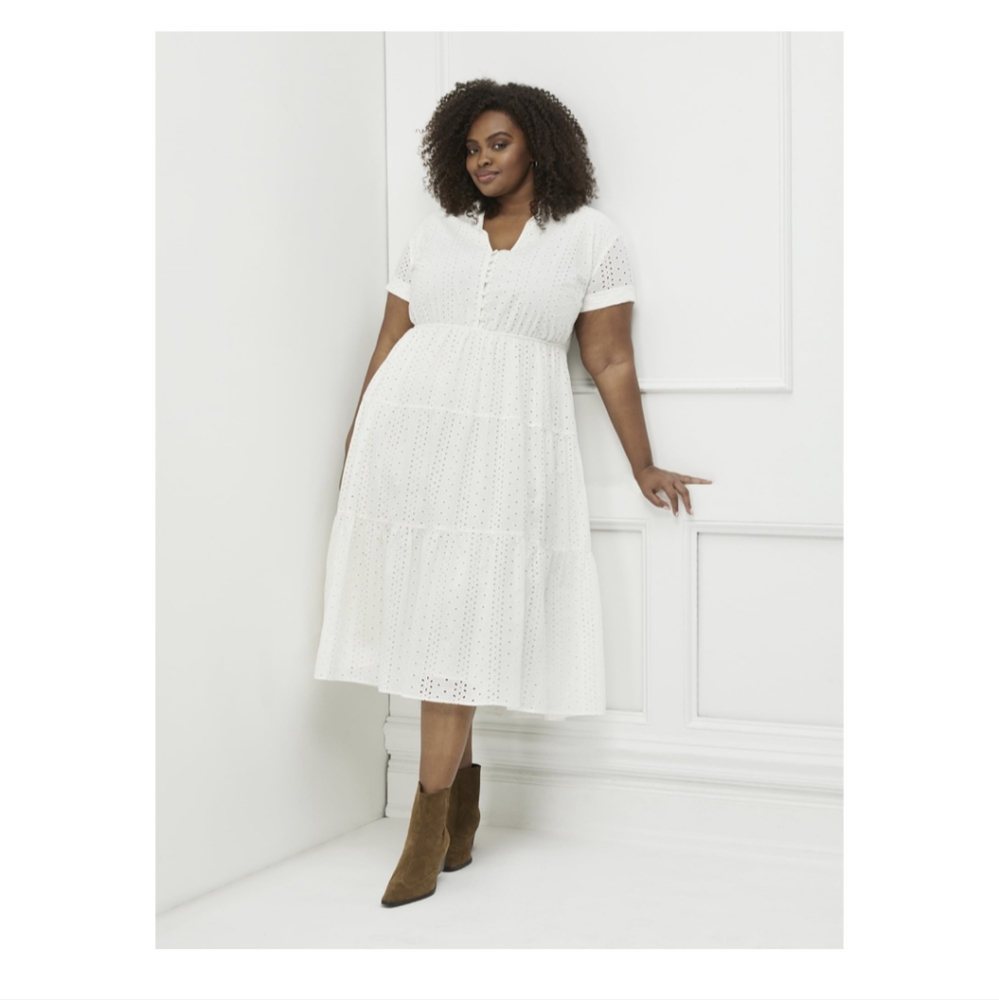Eloquii Elements white cotton eyelet dress NWT
